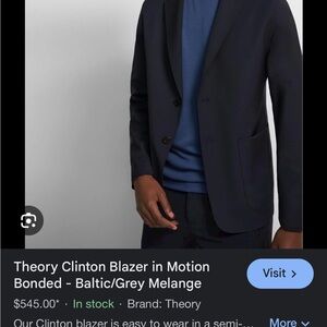 Theory Blue Sport Coat with Notch Lapels and Slim Fit